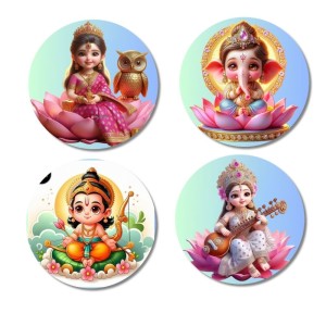 Lakshmi, Ganesha, Rama, and Saraswati. Fridge Magnets 4 Piece Set | 3 Inch Round Wall Fridge Decor (F22777) Lakshmi, Ganesha, Rama, and Saraswati. Fridge Magnets 4 Piece Set | 3 Inch Round Wall Fridge Decor (F22777)