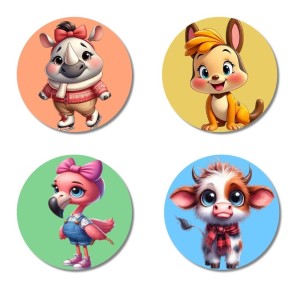 Wombat, Kangaroo, Flamingo, and Cow. Fridge Magnets 4 Piece Set | 3 Inch Round Wall Fridge Decor (F23035)