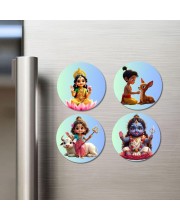 Lakshmi, Rama, Parvati, Krishna Fridge Magnets 4 Piece Set | 3 Inch Round Wall Fridge Decor (F23263)