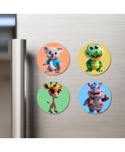 Koala, Crocodile, Giraffe, and Hippo. Fridge Magnets 4 Piece Set | 3 Inch Round Wall Fridge Decor (F23050)
