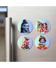 Shiva, Krishna and Radha, Ganesha, Krishna Fridge Magnets 4 Piece Set | 3 Inch Round Wall Fridge Decor (F23190)