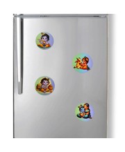 Wooden Krishna Fridge Magnets Set of 4 | Cute Baby Krishna Decorative Refrigerator Magnets | Spiritual & Cartoon Art Wooden Magnets for Home & Kitchen Decor