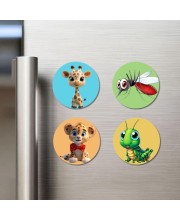 Giraffe, Mosquito, Leopard, and Grasshopper. Fridge Magnets 4 Piece Set | 3 Inch Round Wall Fridge Decor (F22861)