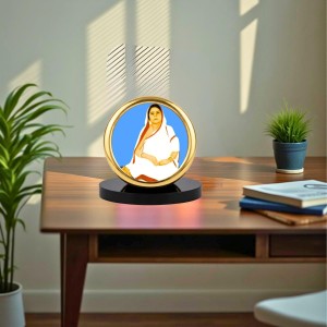Car Desk/Table Top SHRI SHRI ANUKUL Chandra BORAMAA Metal Golden Photo Stand 2x2 Inches, Compact & Stylish Spiritual Display for Car, Home & Office (Pack of 1) (F18535)