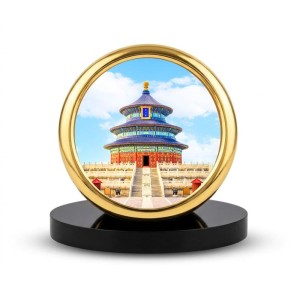 Car Desk/Table Top Beautiful Visiting Place Metal Golden Photo Stand 2x2 Inches, Compact & Stylish Spiritual Display for Car, Home & Office (Pack of 1) (F18774)