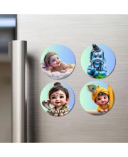 Ganesha, Rama, and Shiva. Fridge Magnets 4 Piece Set | 3 Inch Round Wall Fridge Decor (F22765)