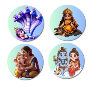 Vasuki-Krishna, Baby Durga, Yashoda-Ganesh, Shiva-Parvati Fridge Magnets 4 Piece Set | 3 Inch Round Wall Fridge Decor (F23255) Vasuki-Krishna, Baby Durga, Yashoda-Ganesh, Shiva-Parvati Fridge Magnets 4 Piece Set | 3 Inch Round Wall Fridge Decor (F23255)