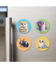 Seal, Zebra, Lion, and Shark. Fridge Magnets 4 Piece Set | 3 Inch Round Wall Fridge Decor (F22872)
