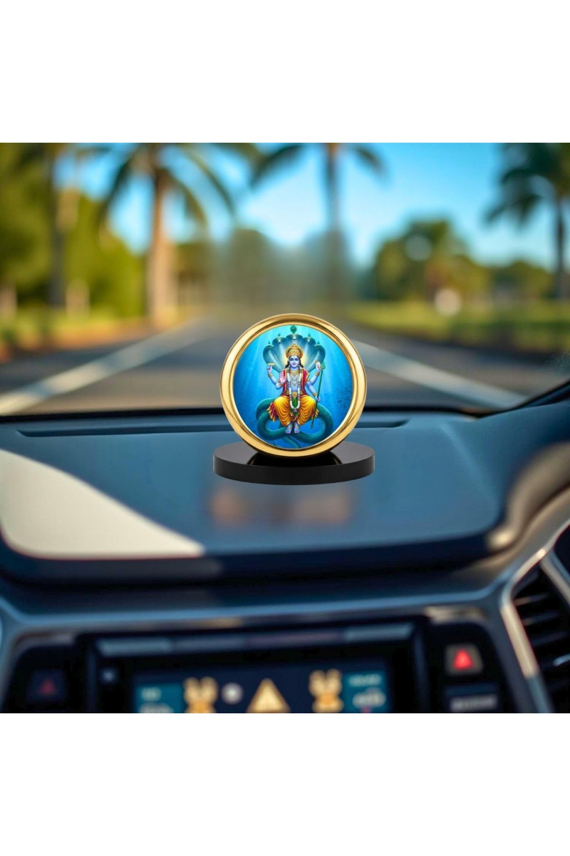 Car Desk/Table Top Lord Vishnu Metal Golden Photo Stand 2x2 Inches, Compact & Stylish Spiritual Display for Car, Home & Office (Pack of 1) (F18563)