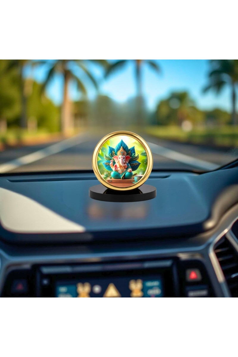 Car Desk/Table Top Lord Ganesha Metal Golden Photo Stand 2x2 Inches, Compact & Stylish Spiritual Display for Car, Home & Office (Pack of 1) (F18874)