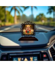 Car Desk/Table Top Goddess Lakshmi Wooden Showpiece 3x4 Inches, Compact & Stylish Spiritual Display for Car, Home & Office (Pack of 1) (F19945)