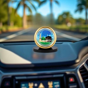Car Desk/Table Top Macca Metal Golden Photo Stand 2x2 Inches, Compact & Stylish Spiritual Display for Car, Home & Office (Pack of 1) (F18494)