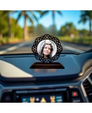 Car Desk/Table Top Ananadamayi Maa Wooden Showpiece 3x4 Inches, Compact & Stylish Spiritual Display for Car, Home & Office (Pack of 1) (F19630)