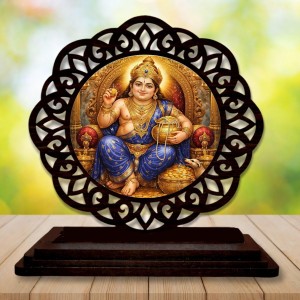 Car Desk/Table Top Lord Kubera Wooden Showpiece 3x4 Inches, Compact & Stylish Spiritual Display for Car, Home & Office (Pack of 1) (F19662)