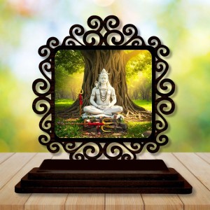 Car Desk/Table Top Lord Shiva Wooden Showpiece 3x4 Inches, Compact & Stylish Spiritual Display for Car, Home & Office (Pack of 1) (F19999)