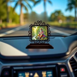 Car Desk/Table Top Lord Ganesha Wooden Showpiece 3x4 Inches, Compact & Stylish Spiritual Display for Car, Home & Office (Pack of 1) (F20033)