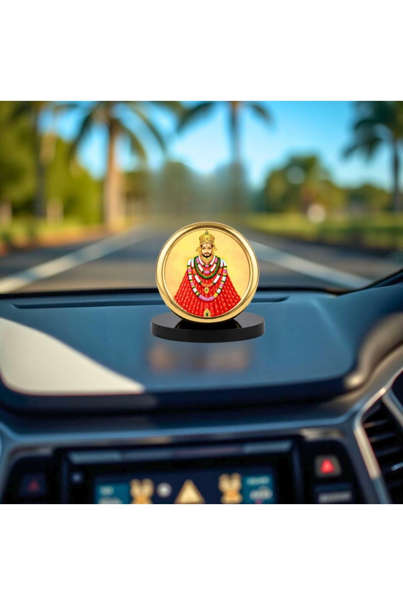 Car Desk/Table Top Lord Khatu Shyam Ji Metal Golden Photo Stand 2x2 Inches, Compact & Stylish Spiritual Display for Car, Home & Office (Pack of 1) (F18728)