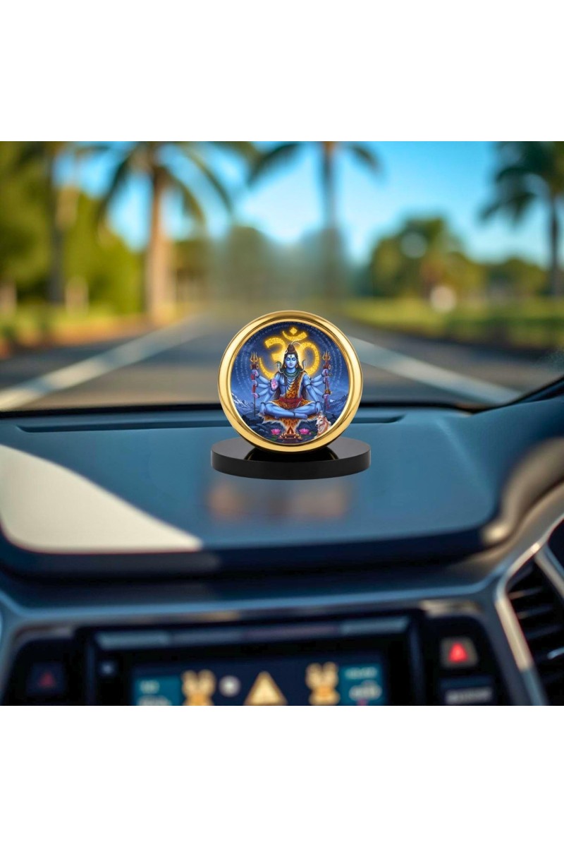 Car Desk/Table Top Lord Shiva Metal Golden Photo Stand 2x2 Inches, Compact & Stylish Spiritual Display for Car, Home & Office (Pack of 1) (F18666)