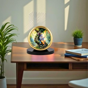 Car Desk/Table Top Lord Krishna Metal Golden Photo Stand 2x2 Inches, Compact & Stylish Spiritual Display for Car, Home & Office (Pack of 1) (F18584)