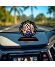 Car Desk/Table Top Yashodha and Krishna Wooden Showpiece 3x4 Inches, Compact & Stylish Spiritual Display for Car, Home & Office (Pack of 1) (F19766)