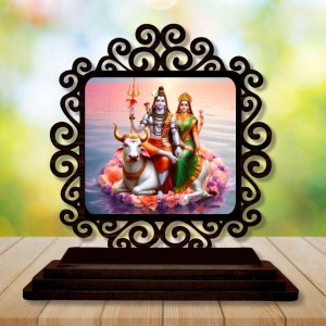 Car Desk/Table Top Lord Shiva and Parvathi Wooden Showpiece 3x4 Inches, Compact & Stylish Spiritual Display for Car, Home & Office (Pack of 1) (F20058)