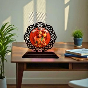 Car Desk/Table Top Lord Hanuman Wooden Showpiece 3x4 Inches, Compact & Stylish Spiritual Display for Car, Home & Office (Pack of 1) (F19769)