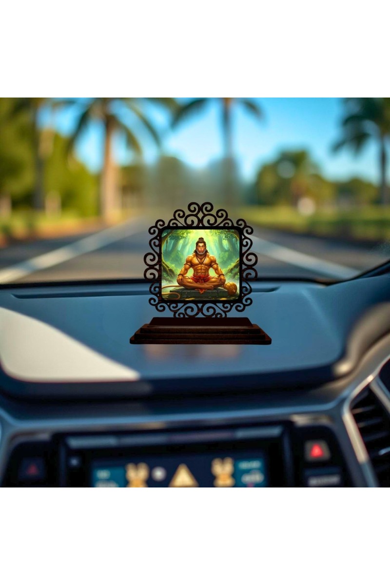 Car Desk/Table Top Lord Hanuman Wooden Showpiece 3x4 Inches, Compact & Stylish Spiritual Display for Car, Home & Office (Pack of 1) (F19800)