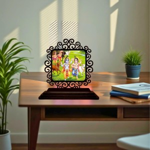 Car Desk/Table Top Lord Krishna Wooden Showpiece 3x4 Inches, Compact & Stylish Spiritual Display for Car, Home & Office (Pack of 1) (F20048)