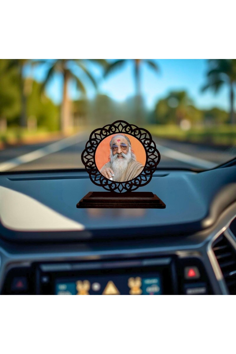 Car Desk/Table Top CHINMAYANANDA Saraswati Wooden Showpiece 3x4 Inches, Compact & Stylish Spiritual Display for Car, Home & Office (Pack of 1) (F19626)