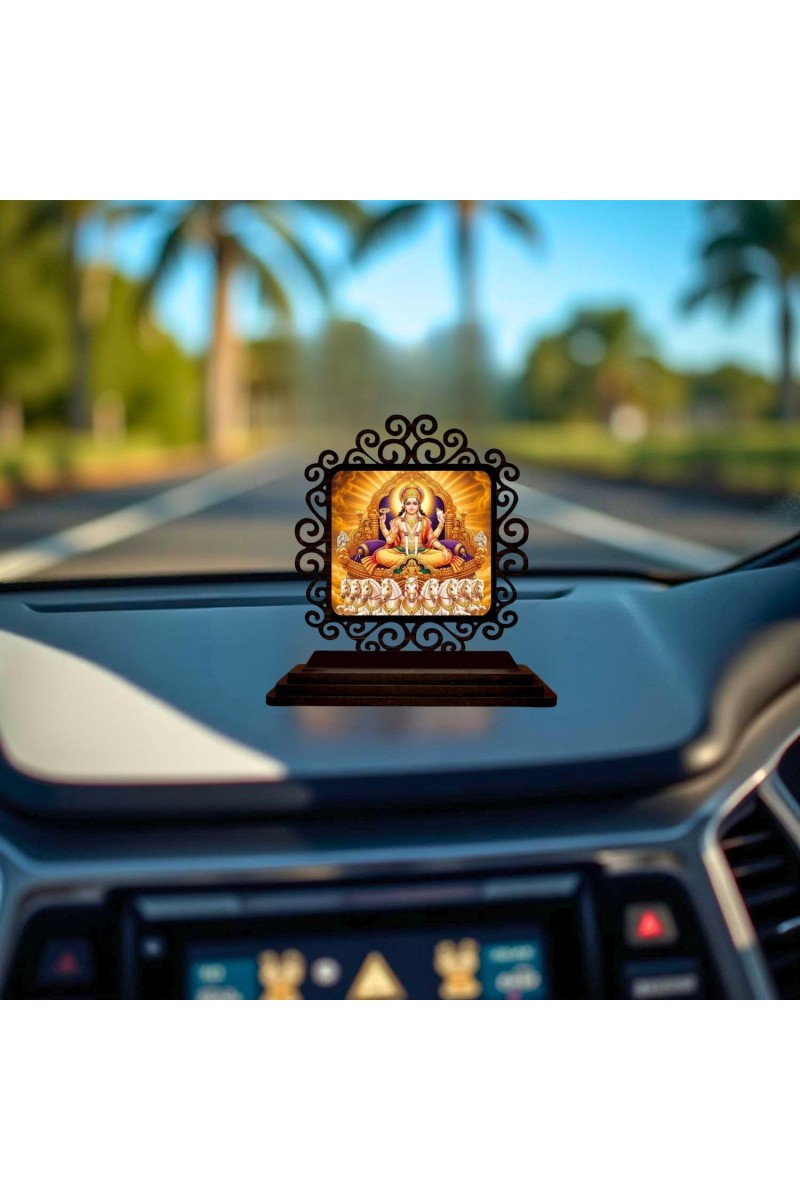 Car Desk/Table Top Lord Kubera Wooden Showpiece 3x4 Inches, Compact & Stylish Spiritual Display for Car, Home & Office (Pack of 1) (F19834)