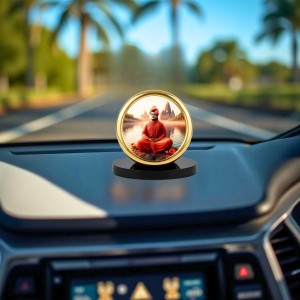 Car Desk/Table Top Swami Vivekananda Metal Golden Photo Stand 2x2 Inches, Compact & Stylish Spiritual Display for Car, Home & Office (Pack of 1) (F18699)