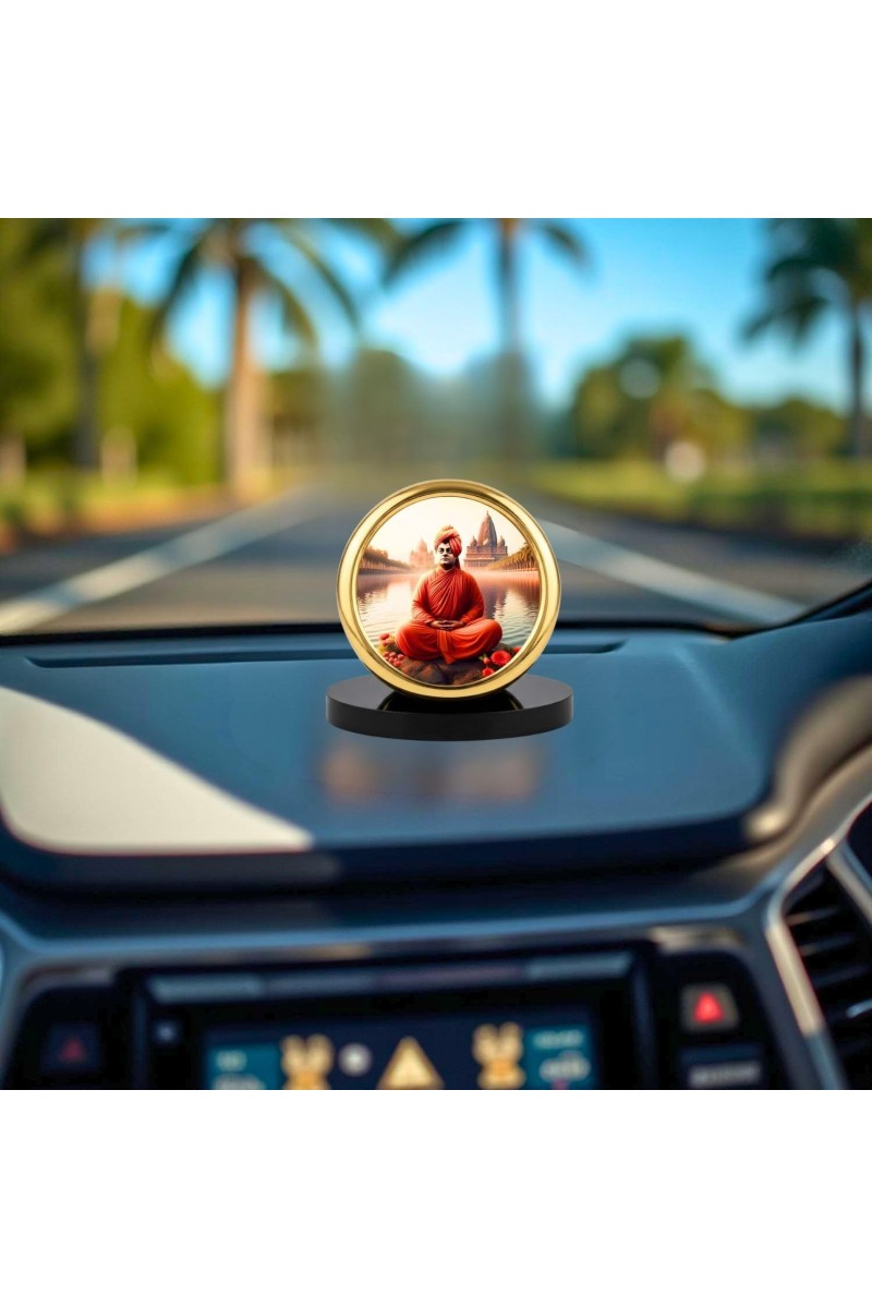 Car Desk/Table Top Swami Vivekananda Metal Golden Photo Stand 2x2 Inches, Compact & Stylish Spiritual Display for Car, Home & Office (Pack of 1) (F18699)