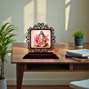 Car Desk/Table Top Lord Ganesha Wooden Showpiece 3x4 Inches, Compact & Stylish Spiritual Display for Car, Home & Office (Pack of 1) (F19922)