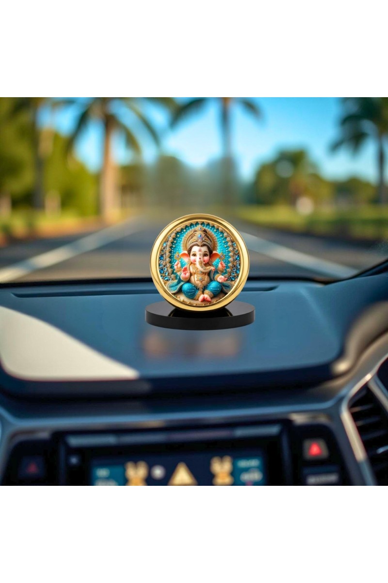 Car Desk/Table Top Lord Ganesha Metal Golden Photo Stand 2x2 Inches, Compact & Stylish Spiritual Display for Car, Home & Office (Pack of 1) (F18872)
