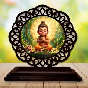 Car Desk/Table Top Lord Hanuman Wooden Showpiece 3x4 Inches, Compact & Stylish Spiritual Display for Car, Home & Office (Pack of 1) (F19755)