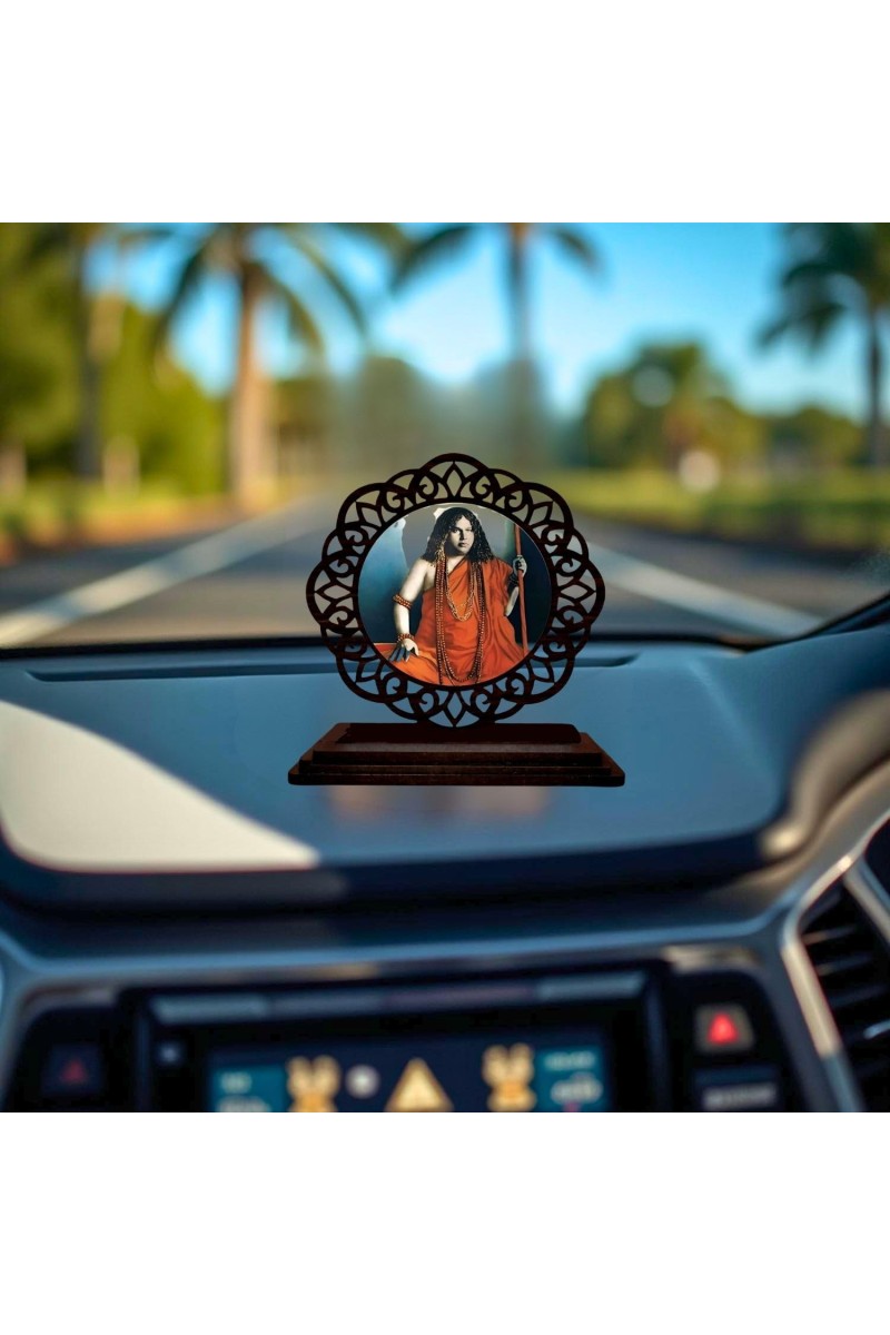 Car Desk/Table Top Swami Pranavananda Maharaj Wooden Showpiece 3x4 Inches, Compact & Stylish Spiritual Display for Car, Home & Office (Pack of 1) (F19666)