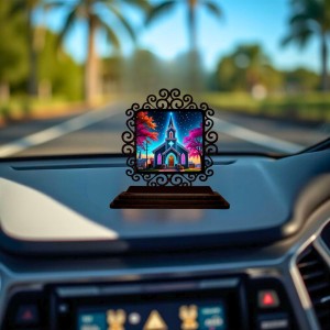 Car Desk/Table Top Beautiful Church Wooden Showpiece 3x4 Inches, Compact & Stylish Spiritual Display for Car, Home & Office (Pack of 1) (F19889)