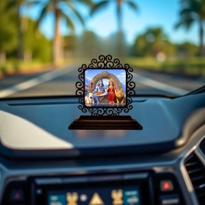 Car Desk/Table Top Lord Shiva and Parvathi Wooden Showpiece 3x4 Inches, Compact & Stylish Spiritual Display for Car, Home & Office (Pack of 1) (F19798)