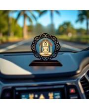 Car Desk/Table Top LordMahaviraa Wooden Showpiece 3x4 Inches, Compact & Stylish Spiritual Display for Car, Home & Office (Pack of 1) (F19564)