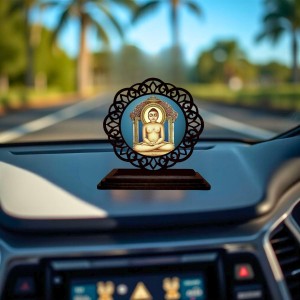 Car Desk/Table Top LordMahaviraa Wooden Showpiece 3x4 Inches, Compact & Stylish Spiritual Display for Car, Home & Office (Pack of 1) (F19564)