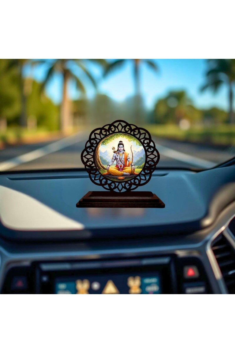 Car Desk/Table Top Lord Rama Wooden Showpiece 3x4 Inches, Compact & Stylish Spiritual Display for Car, Home & Office (Pack of 1) (F19695)