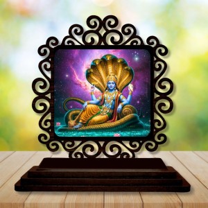 Car Desk/Table Top Lord Vishnu Wooden Showpiece 3x4 Inches, Compact & Stylish Spiritual Display for Car, Home & Office (Pack of 1) (F19990)