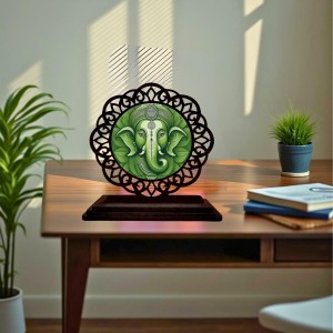 Car Desk/Table Top Lord Ganesha Wooden Showpiece 3x4 Inches, Compact & Stylish Spiritual Display for Car, Home & Office (Pack of 1) (F19611)