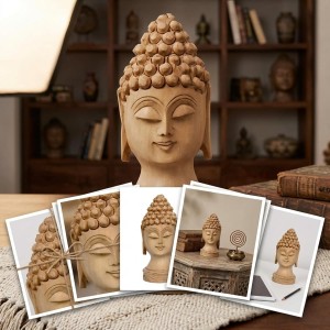 Wooden Lord Buddha Idol Showpiece â€“ Handcrafted Buddha Head Statue for Home DÃ©cor, Meditation & Spiritual Gifts (Natural Wood Finish)