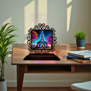 Car Desk/Table Top Beautiful Church Wooden Showpiece 3x4 Inches, Compact & Stylish Spiritual Display for Car, Home & Office (Pack of 1) (F19889)