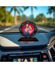 Car Desk/Table Top Lord Jesus and Merry Wooden Showpiece 3x4 Inches, Compact & Stylish Spiritual Display for Car, Home & Office (Pack of 1) (F19688)