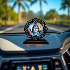 Car Desk/Table Top Lord Shiva Wooden Showpiece 3x4 Inches, Compact & Stylish Spiritual Display for Car, Home & Office (Pack of 1) (F19565)
