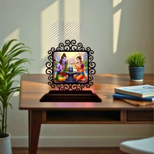 Car Desk/Table Top Lord Shiva and Parvathi Wooden Showpiece 3x4 Inches, Compact & Stylish Spiritual Display for Car, Home & Office (Pack of 1) (F19877)