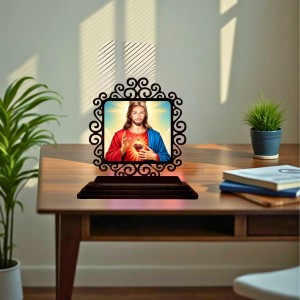 Car Desk/Table Top Lord Jesus Wooden Showpiece 3x4 Inches, Compact & Stylish Spiritual Display for Car, Home & Office (Pack of 1) (F19971) Car Desk/Table Top Lord Jesus Wooden Showpiece 3x4 Inches, Compact & Stylish Spiritual Display for Car, Home & Office (Pack of 1) (F19971)