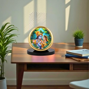Car Desk/Table Top Radha Krishna Metal Golden Photo Stand 2x2 Inches, Compact & Stylish Spiritual Display for Car, Home & Office (Pack of 1) (F18438)